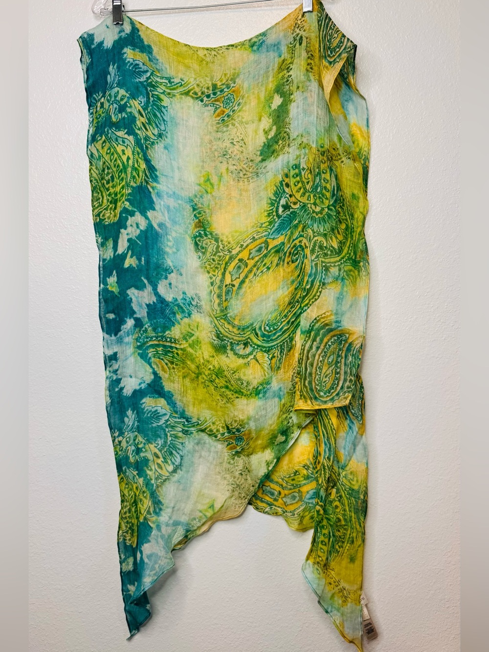 Chico's Long Blue & Green 100% Linen Women's Scarf 74x23